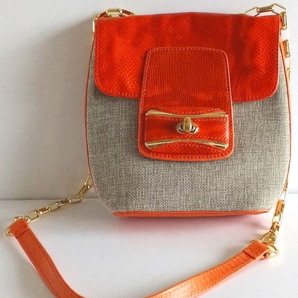 *Sondra Roberts orange leather & linen shoulder bag